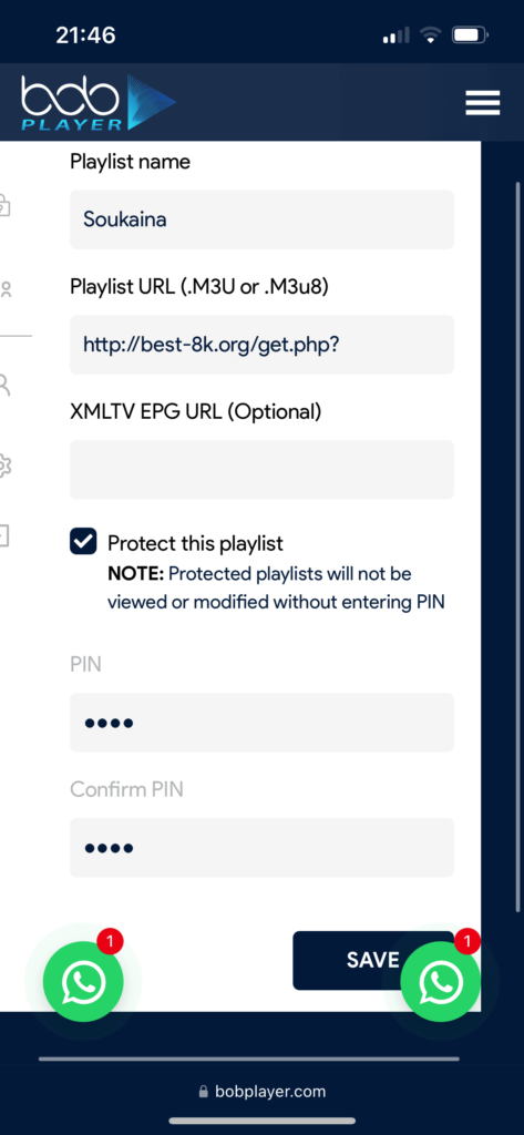 m3u lien sur l'application bob player