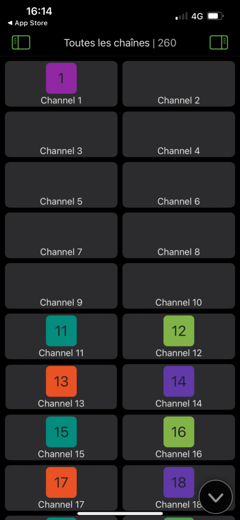 interface des chaines sur flex 